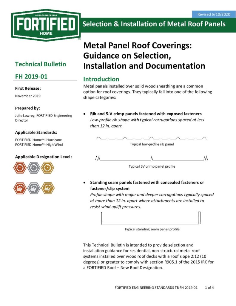 2019-01 : Metal Panel Roof Covering Guidance