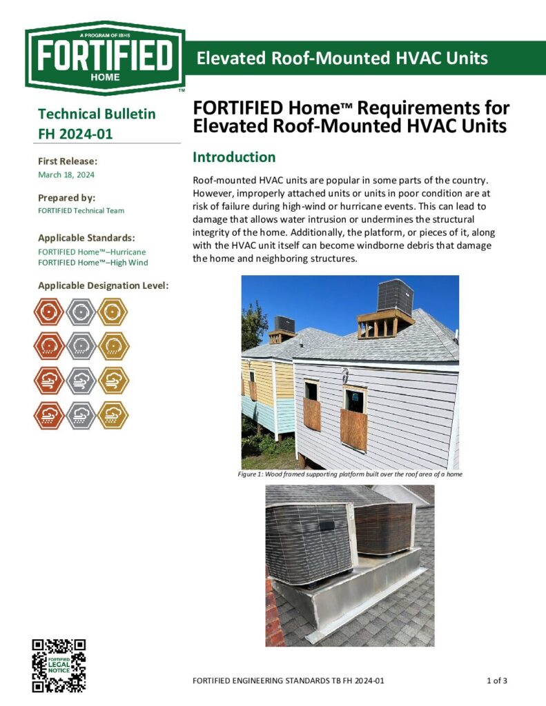 2024-01 : FORTIFIED Home™ Requirements for Elevated  Roof-Mounted HVAC Units