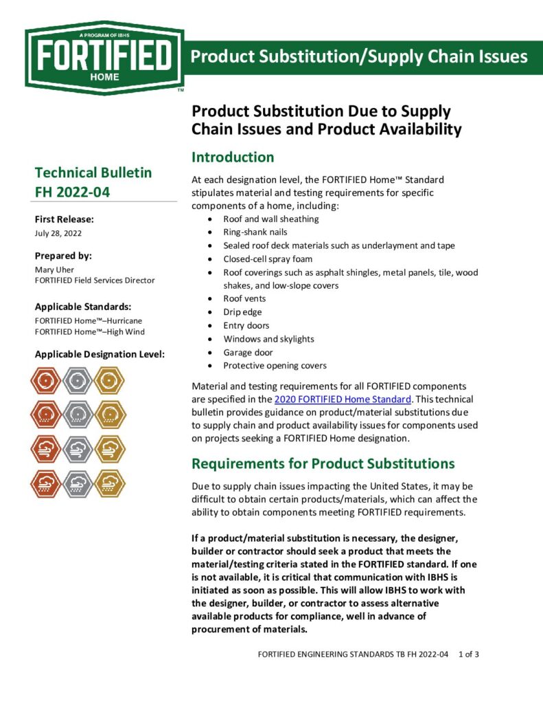 2022-04 : Product Substitution Due to Supply  Chain Issues and Product Availability